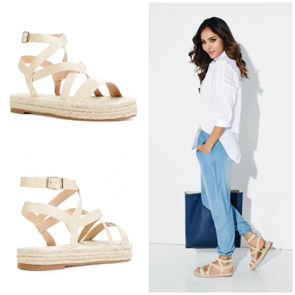 JustFab Laston Espadrille Flat Women's 8 Boho‎ Strap Ankle Sandal